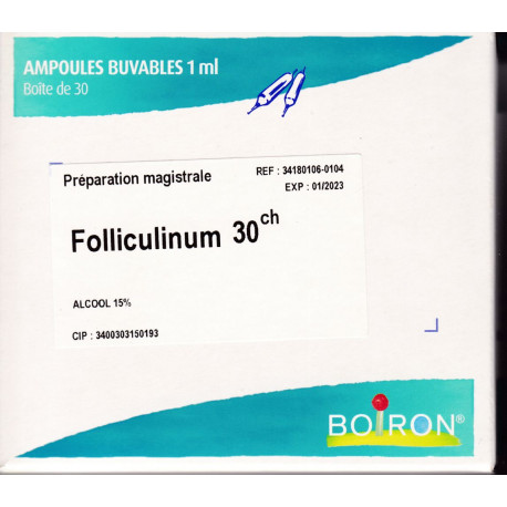 Folliculinum  gouttes, ampoules,  trituration Boiron  4CH, 5CH, 7CH, 9CH, 12CH, 15CH, 30CH