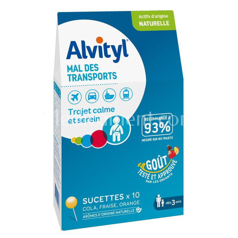 Alvityl Mal des transports 10 sucettes, favorise un trajet calme et serein  sans inconfort digestif A partir de 3 ans