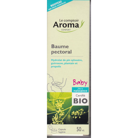 Baume pectoral Baby Bio 50ml aux Hydrolats de pin sylvestre, guimauve,  plantainLe comptoir Aroma