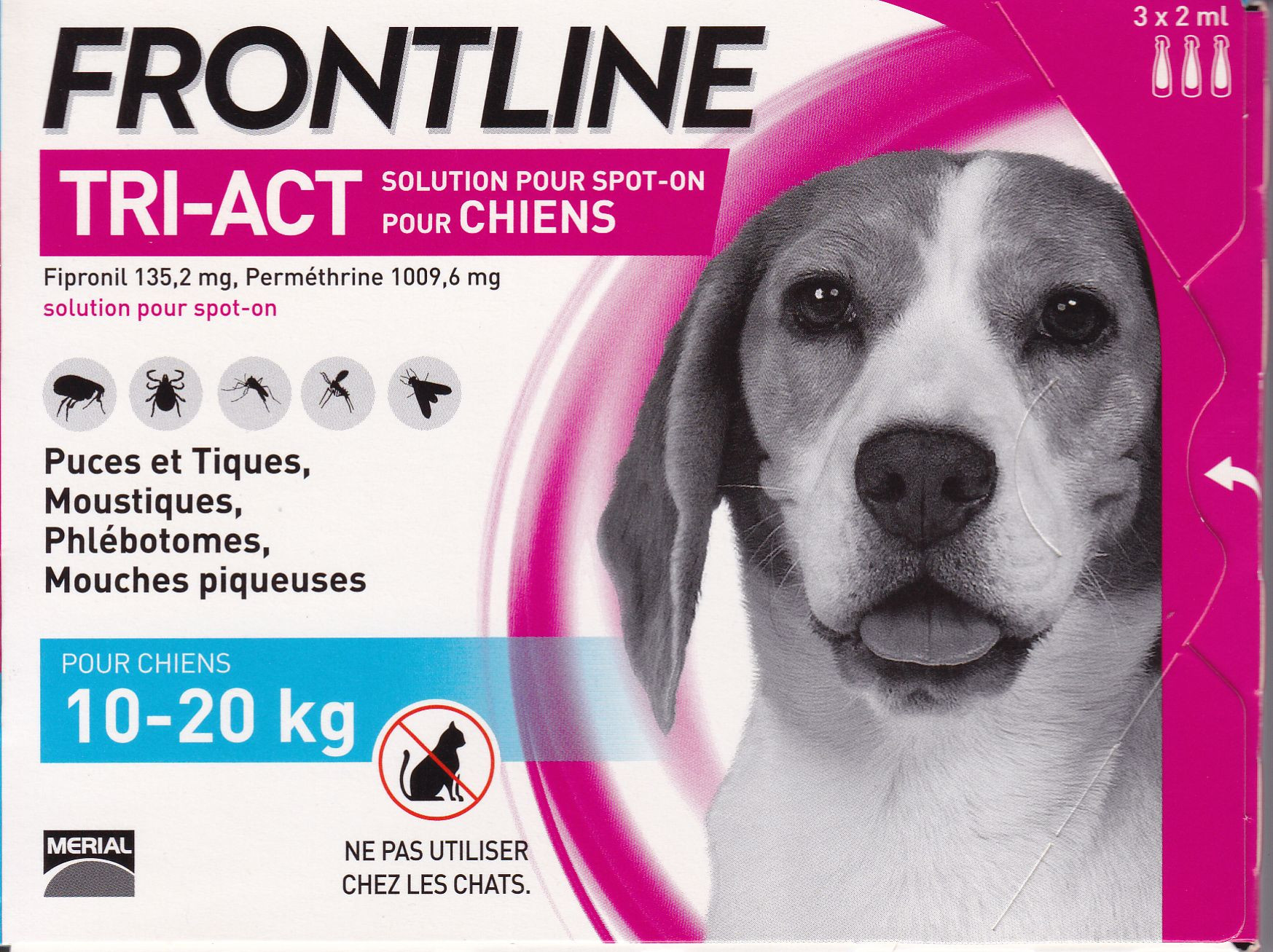 Frontline tri act antiparasitaire contre puces, tiques, phlébotomes,  mouches pour chien