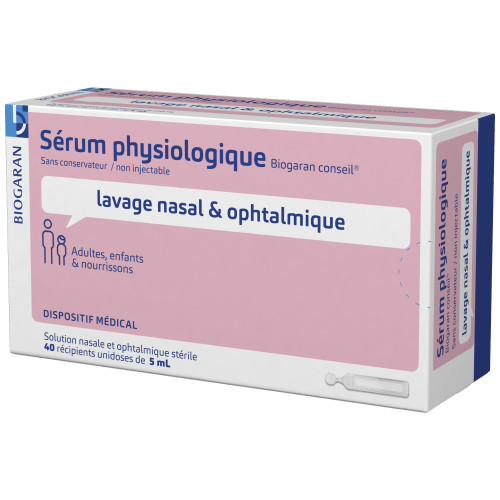 Serum physiologique 0.9% Biogaran Conseil boite de 40 unidoses de 5 ml