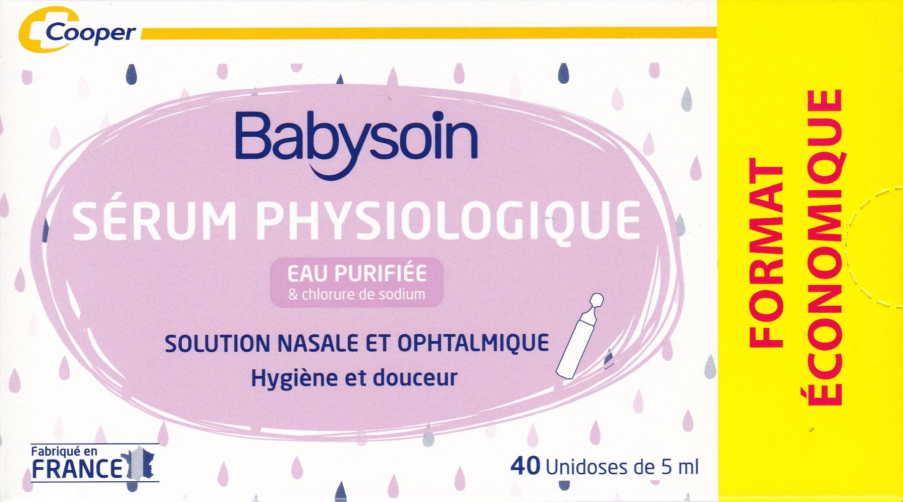 Chlorure De Sodium Cooper Lavage De Nez Babysoin serum physiologique solution nasale et ophtalmique boîte de 40  unidoses Cooper