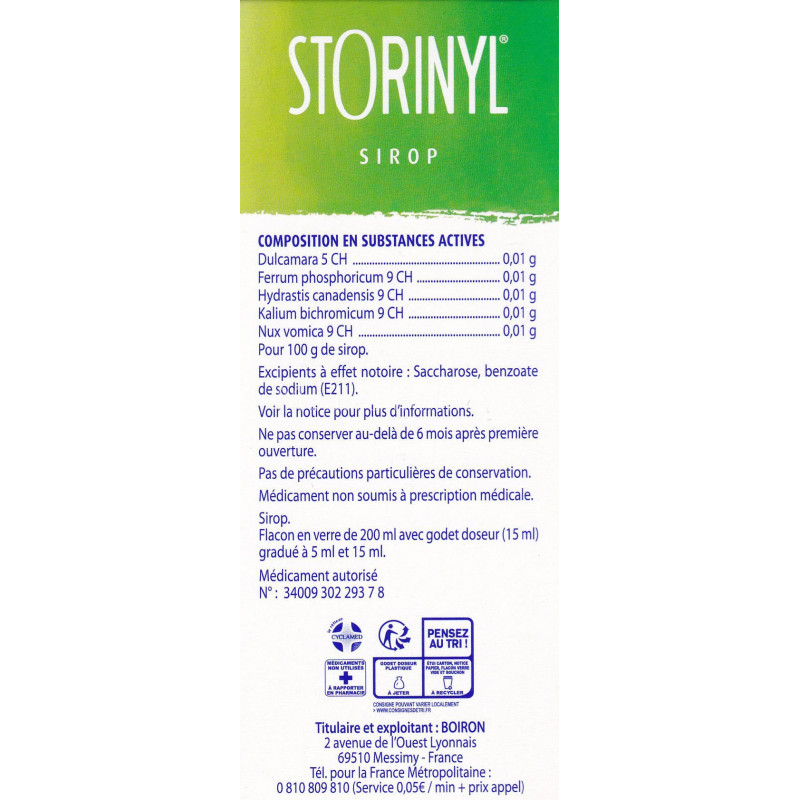 Boiron Storinyl sirop pour le rhume et la toux - Médicament homéopathique