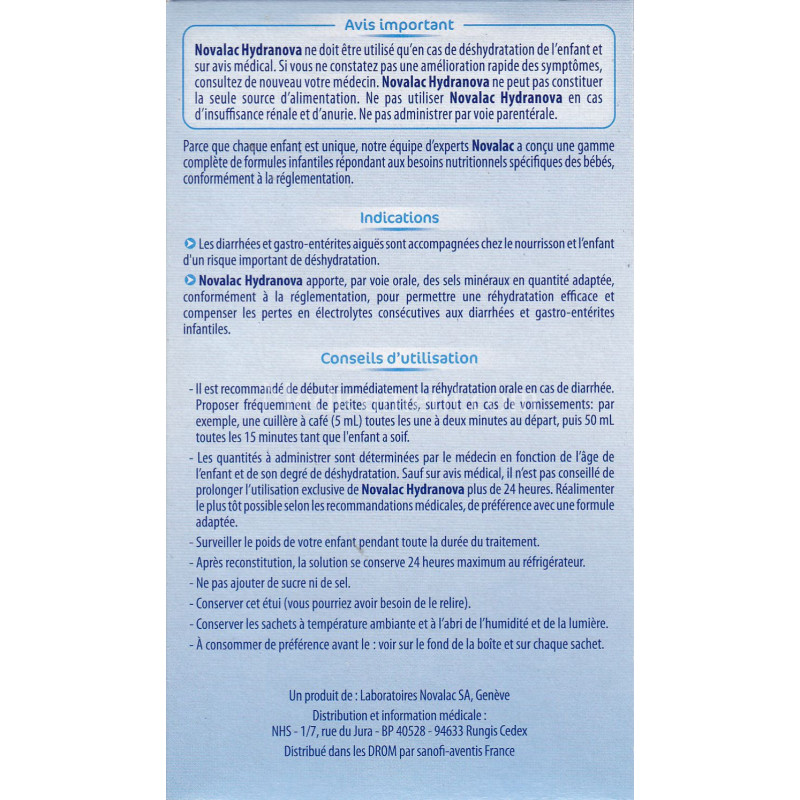 Hydranova Solute De Rehydratation Orale En Cas De Diarrhees Novalac