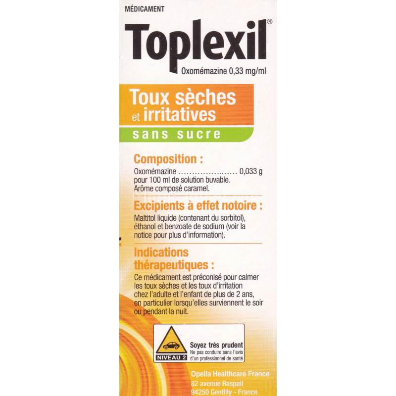 Toplexil sans sucre solution buvable flacon de 150 ml Toux sèche