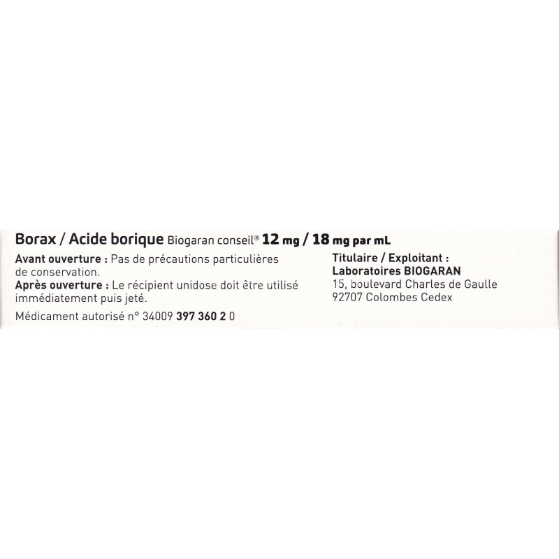 Borax / Acide Borique Biogaran - 12mg/18mg par ml