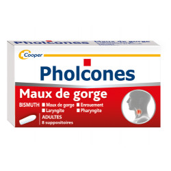 Pholcone Bismuth Maux de gorge Adulte 8 Suppositoires