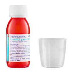 Chlohexidine / Chlorobutanol 0,5 ml / 0,5 g Solution pour bain de bouche flacon
