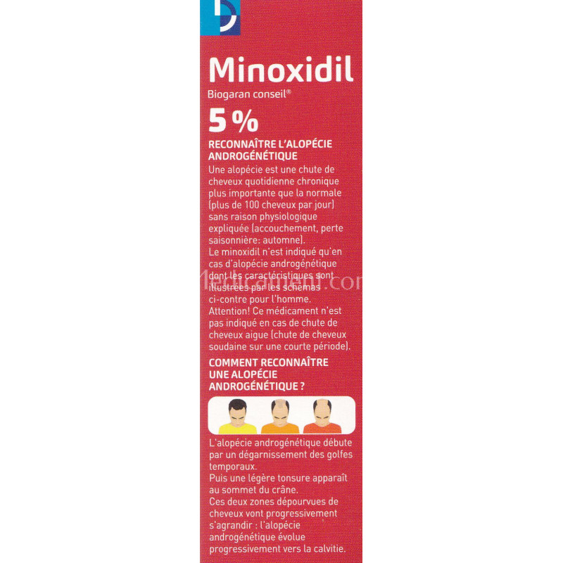 Minoxidil 5 % 3 Flacons Biogaran Conseil pour chute de cheveux ...
