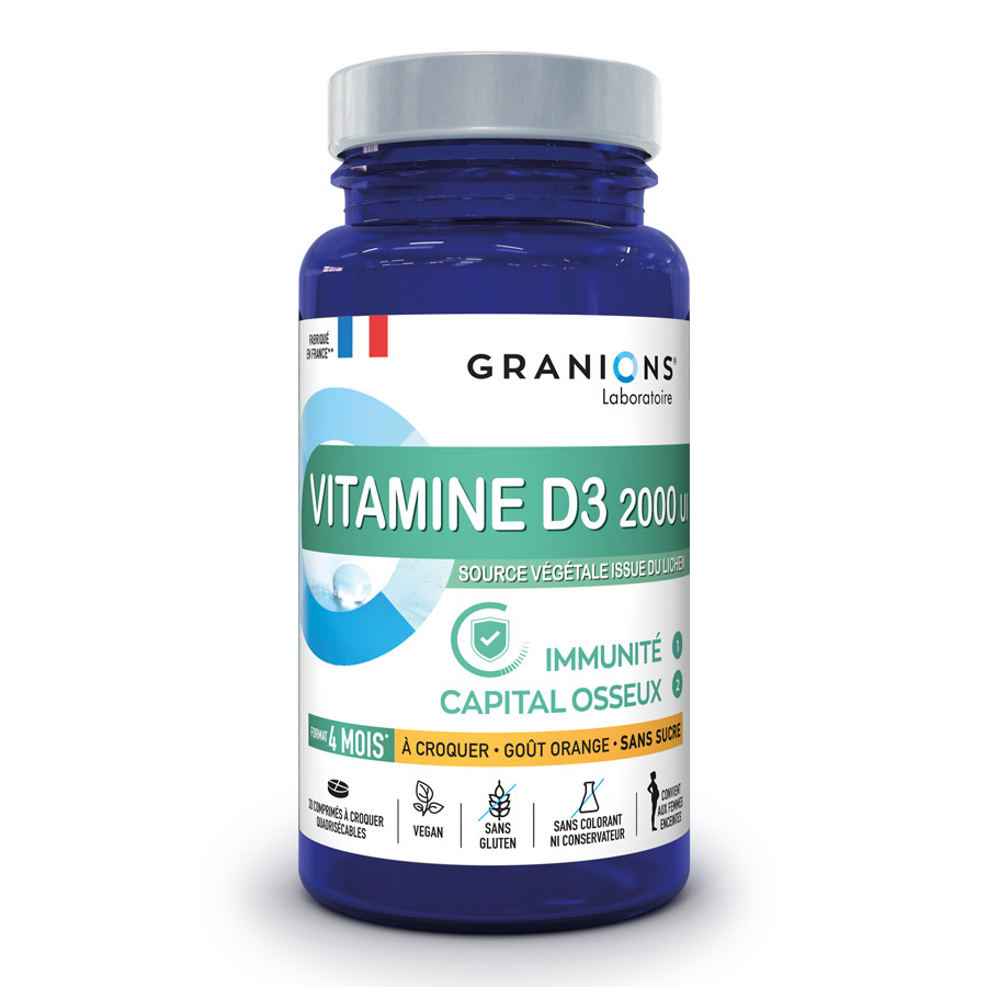 Vitamine D3 2000 UI - 365 Comprimés Pour Les Os Et Le Système Immunitaire, Fabriqué En Allemagne