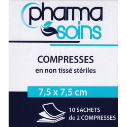 Compresses stériles Non Tissé 7,5x7,5 Boite de 10 sachets Pharmasoins