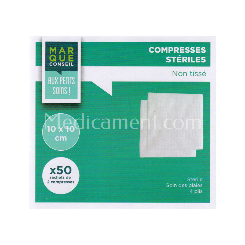 MARQUE CONSEIL - Compresses stériles - Non Tissé - 10 x 10 cm - Boîte de 10