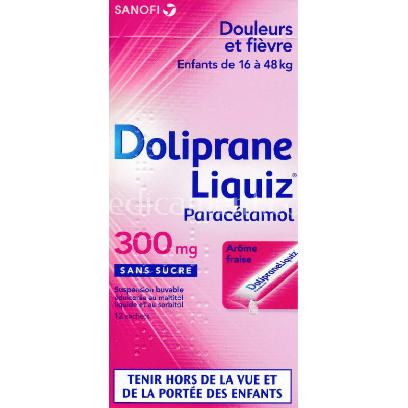 Doliprane liquiz 300 mg sans sucre 12 sachets fraise - Archange Pharmacie  en ligne