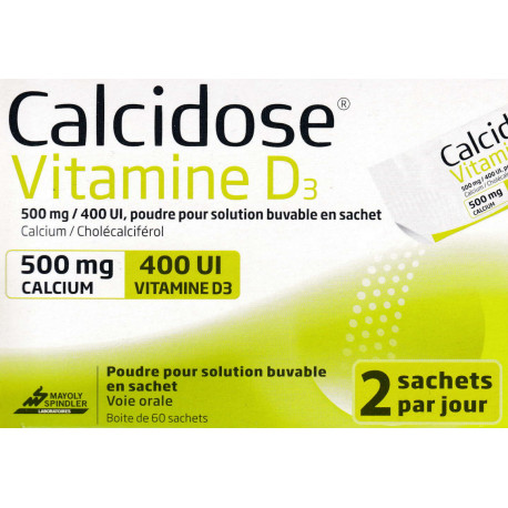Calcidose Vitamine D3 500 mg/400 UI Poudre pour suspension buvable en sachet