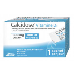 Calcidose Vitamine D3 500 mg/800 UI Poudre pour suspension buvable en sachet