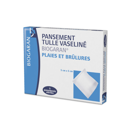 Pansement Tulle vaseliné Biogaran Plaies et brûlures 5*5