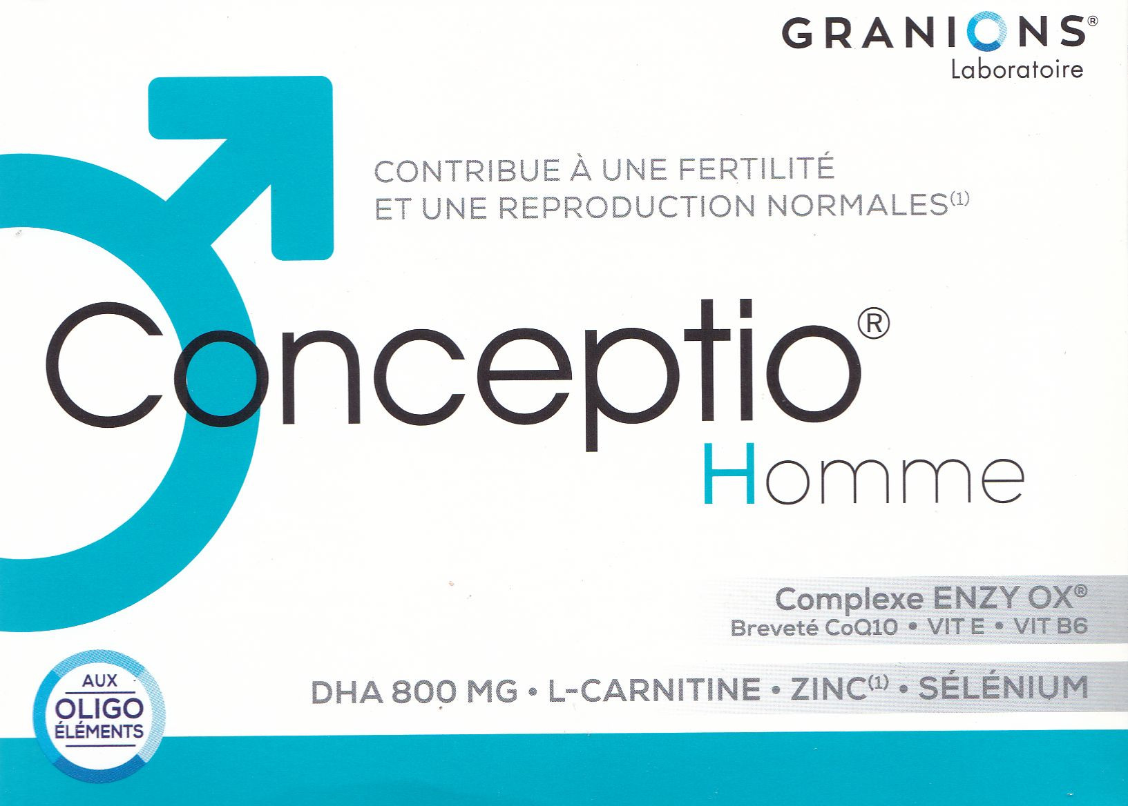 GRANIONS | Conceptio homme | Fertilité masculine, reproduction normale |  Complexe Breveté Enzy Ox (Coenzyme Q10, Vitamine E), L-Carnitine, Dha