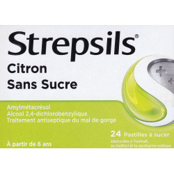 Strepsils Citron Sans sucre 24 Pastilles à sucer