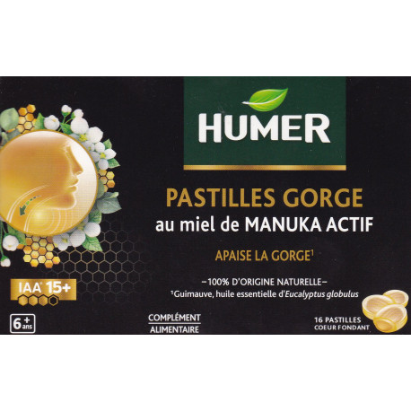 Humer Pastilles gorge Coeur fondant Miel de Manuka IAA15+