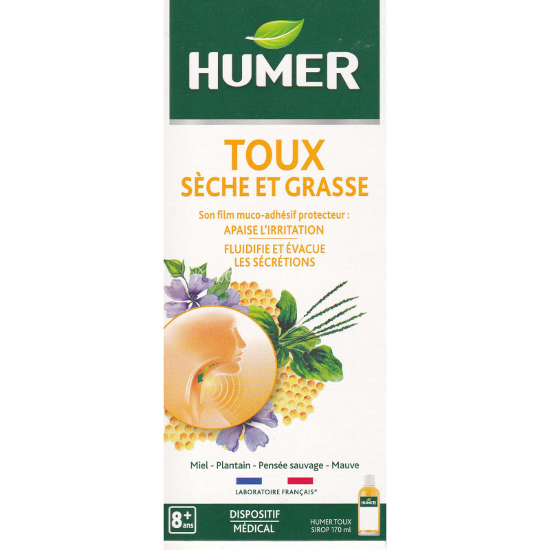 Humer toux sirop 170ml, calme la toux sèche et la toux grasse