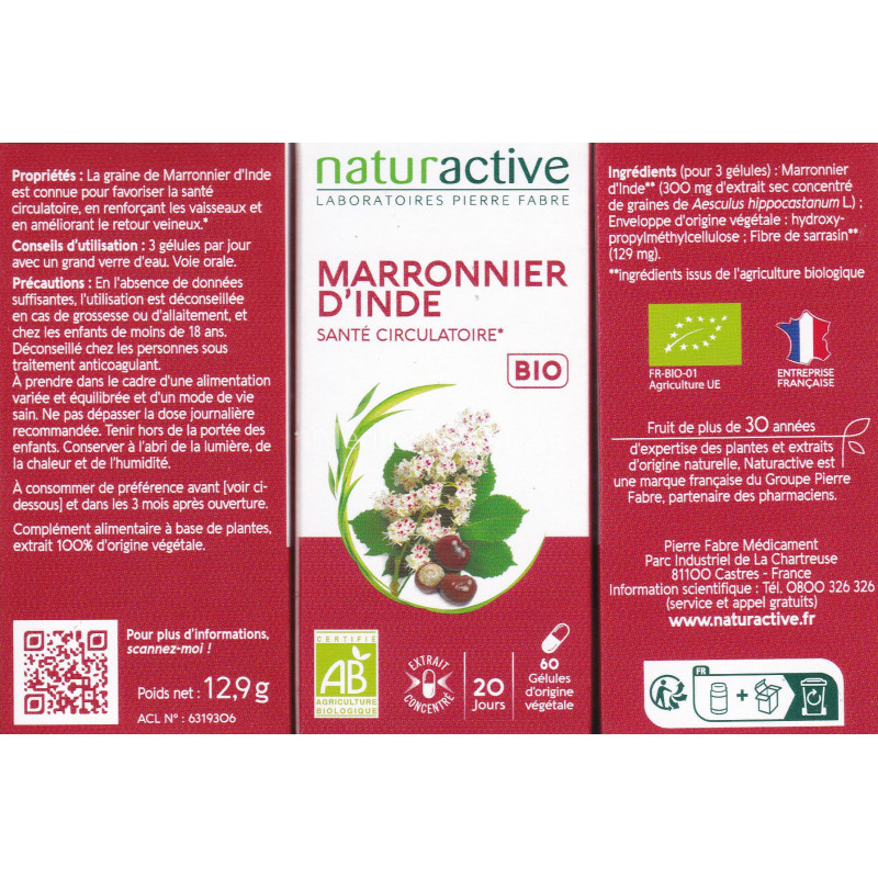 Marronnier d'inde 30 gélules Naturactive, insuffisance veineuse