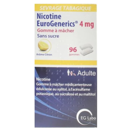 Nicotine EG 4 mg Citron Sans sucre 96 Gommes à mâcher