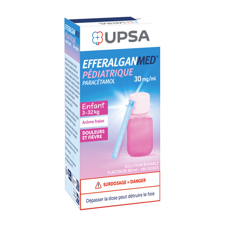 Efferalganmed Pédiatrique 30mg/ml Solution buvable 90ml ancien arôme fraise