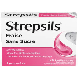 Strepsils Fraise Sans Sucre 24 Pastilles