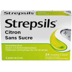 Strepsils Citron Sans sucre 24 Pastilles à sucer