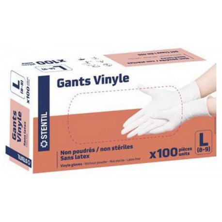 Gants Vinyle Non poudrés Sans latex x 100 STENTIL Taille L