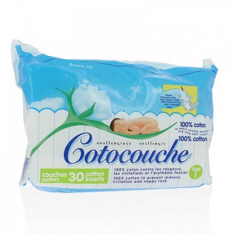 Cotocouche 1er ou 2 ème âge 30 couches 100 % coton