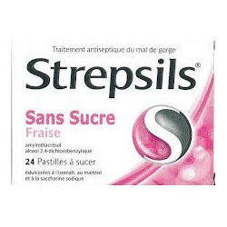 Strepsils Fraise Sans Sucre 24 pastilles