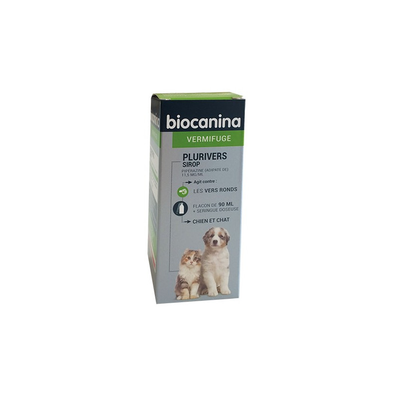 Plurivers sirop vermifuge pour chiens et chats à partir de 3 semaines  Biocanina