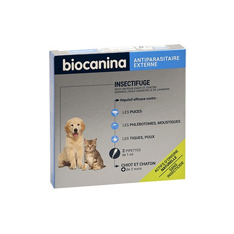 Insectifuge naturel spot on chiots et chatons Biocanina aux huiles essentielles