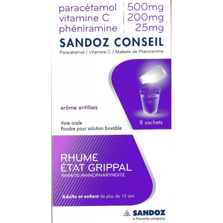 Paracetamol/ vitamineC/ Pheniramine 8  sachets Sandoz 
