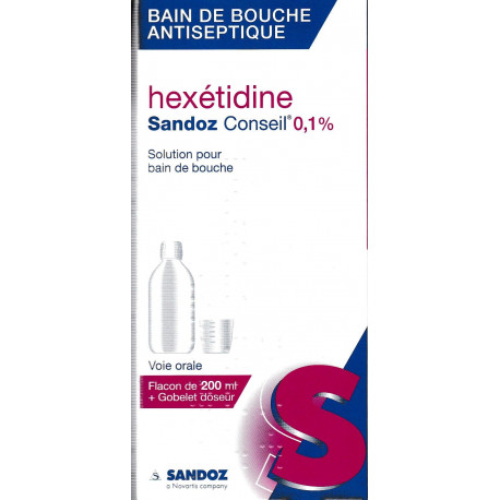 Hexetidine 0,1 % Solution pour Bain de bouche Sandoz Conseil 