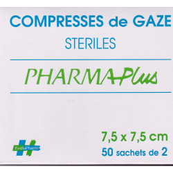 Compresses de gaze stériles 7,5 X 7,5 PHARMAPlus sachets